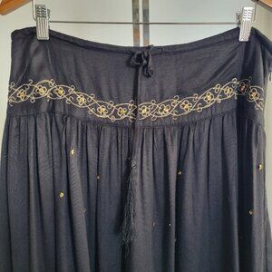 Laura Ashley Black & Gold Embroidered Maxi Skirt (Size: 14)